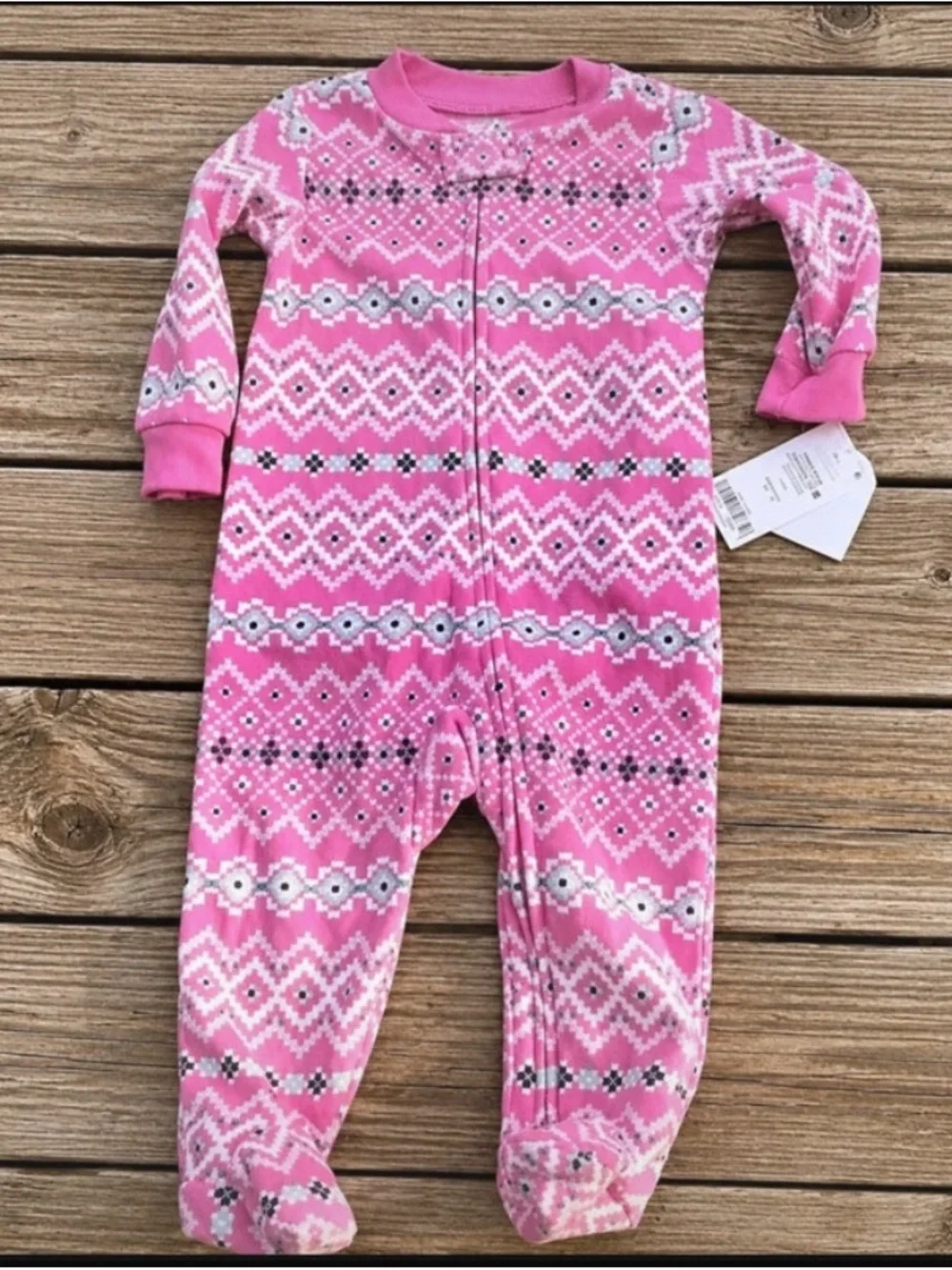 Carter's Pink Fair Isle Footed Zip One-Piece